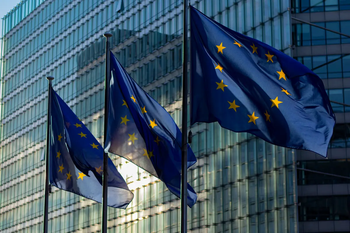 European Union flags flying outside the European Commission