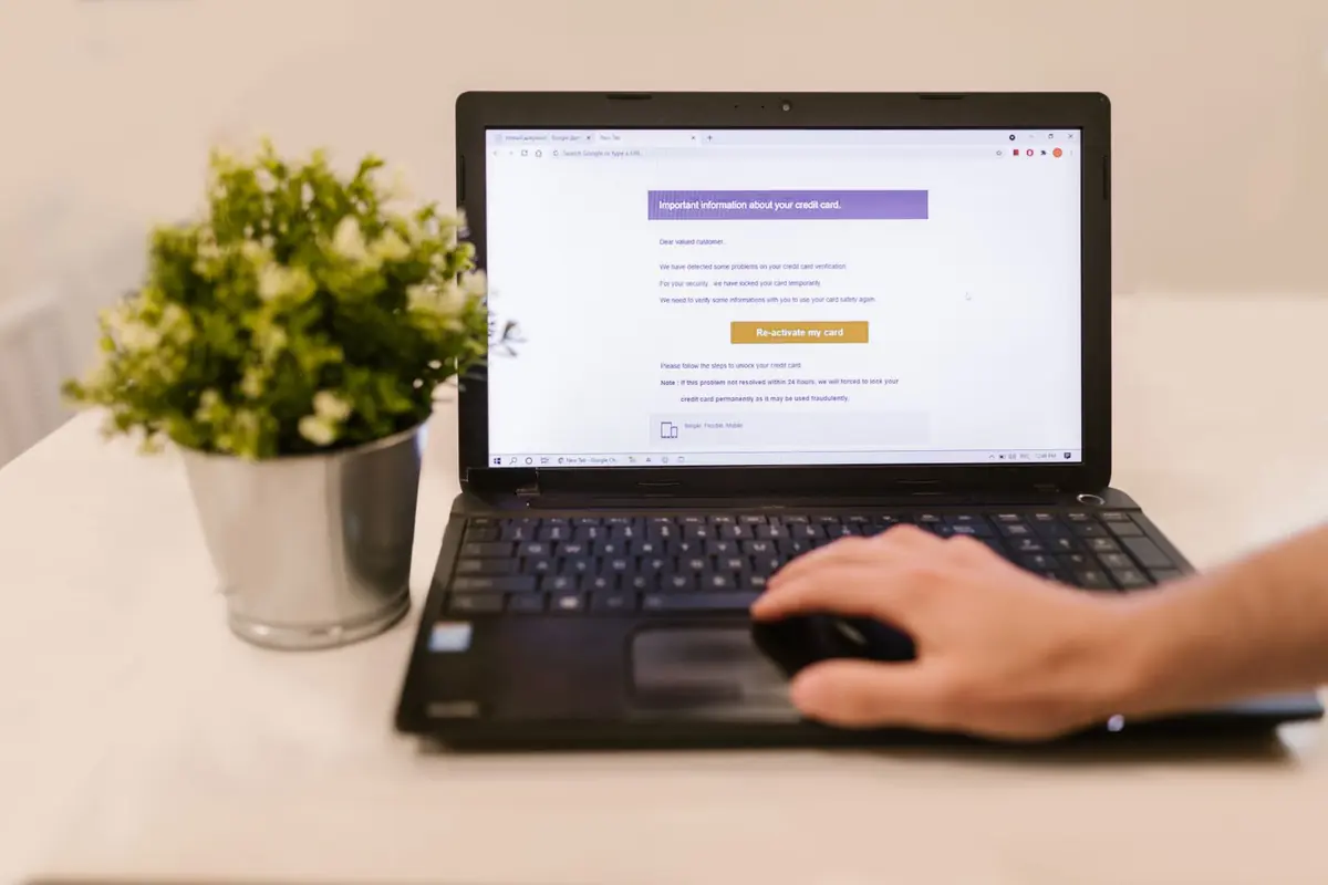 A person reading email on a laptop