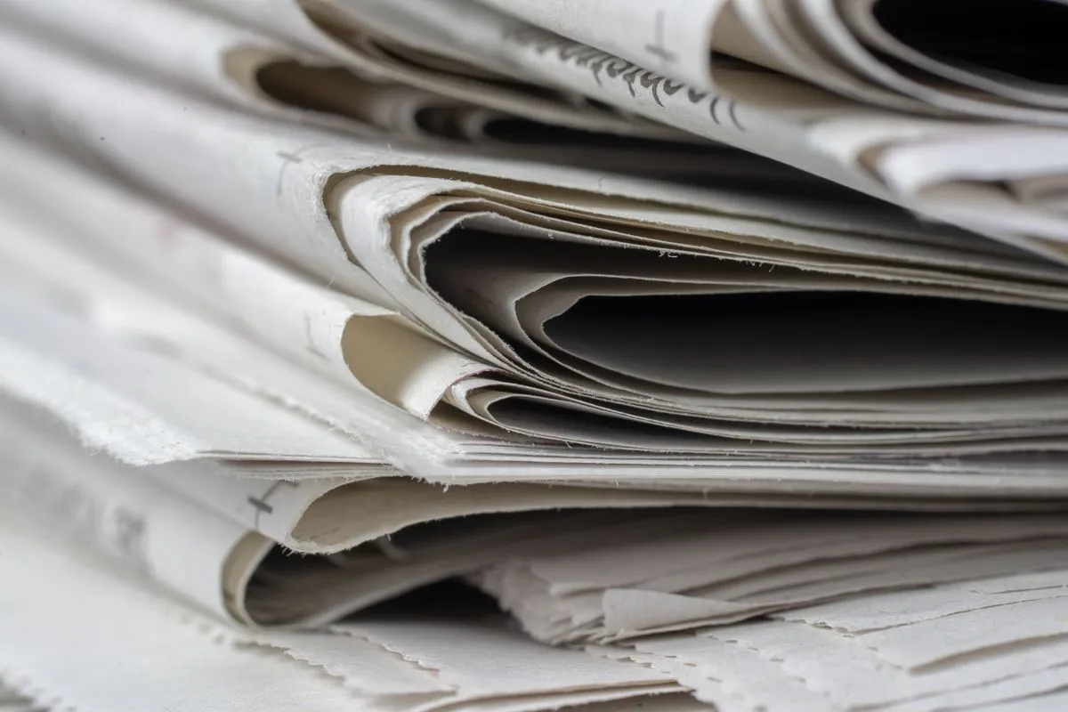 Folded newspapers stacked in close-up