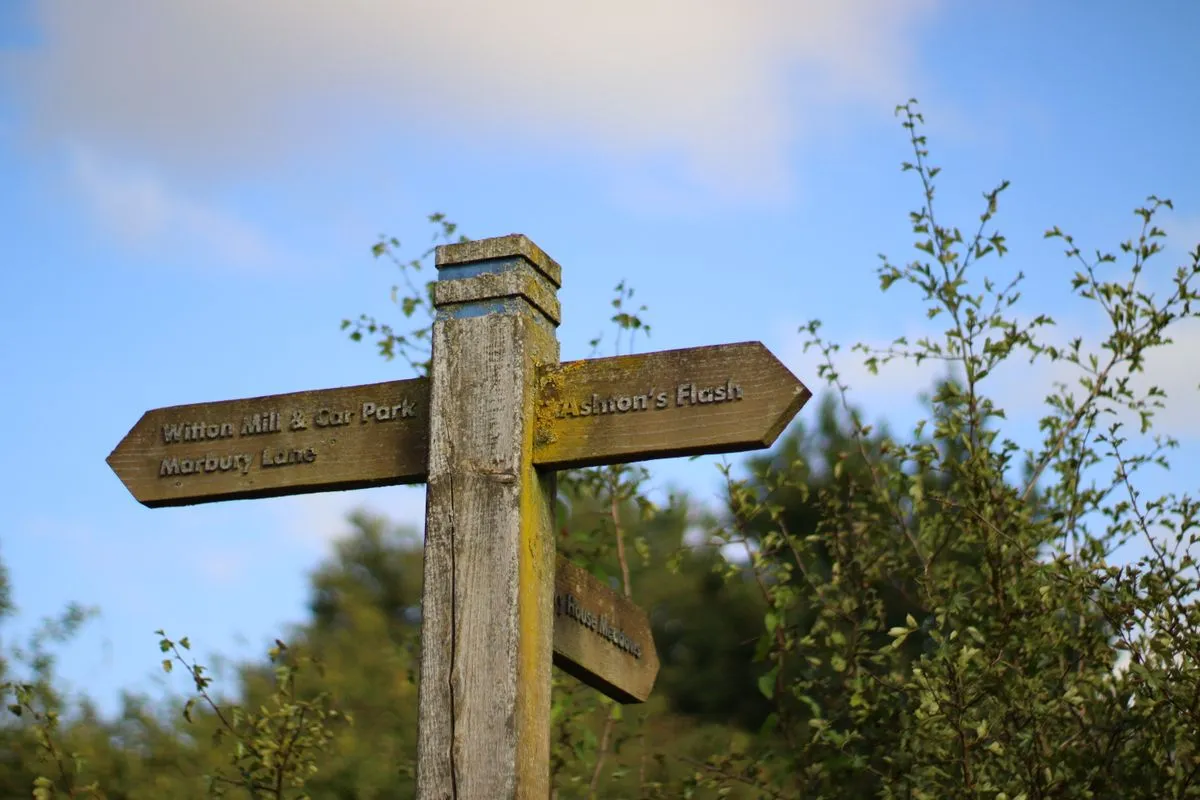 A weathered wooden fingerpost against a clear sky